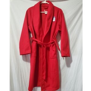Red fleece snowman patch Robe size 12-14